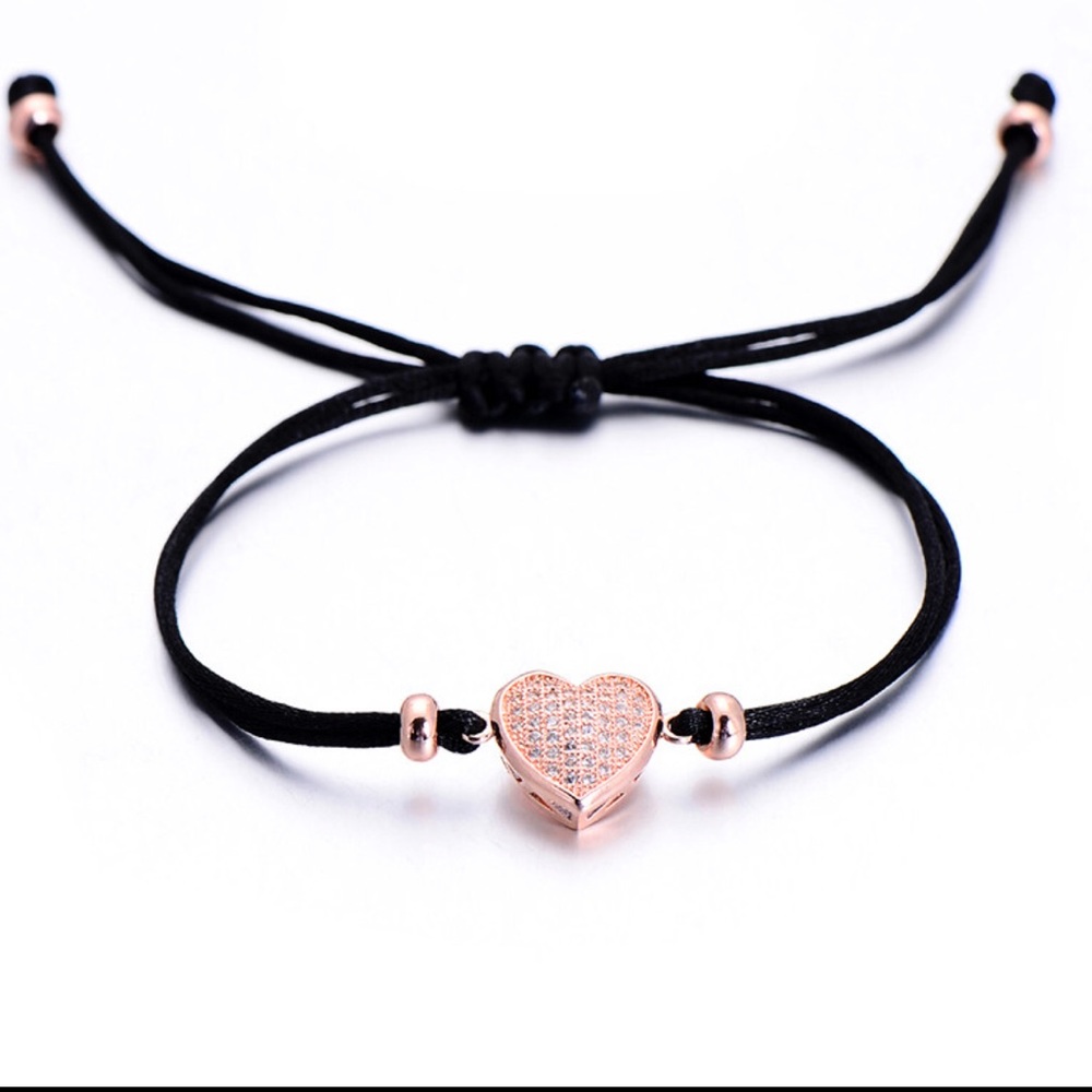 Rose gold love heart adjustable string bracelet